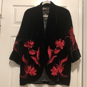Chico’s Velvet Red And Black Floral Jacket
